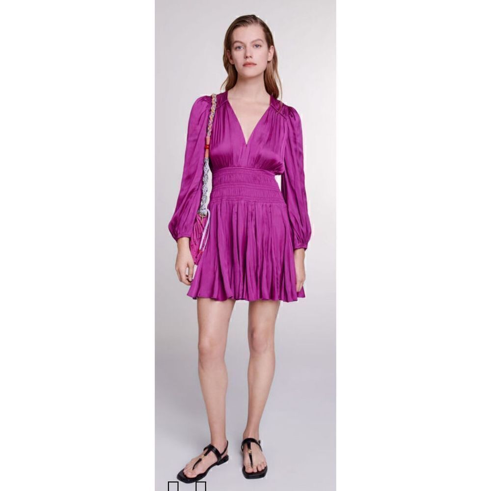 Maje SHORT SATIN-LOOK DRESS in Rose Fonse NWT Size 34/XS
